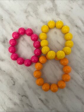 Beaded Stretch Bracelets - Pink, Yellow, Orange